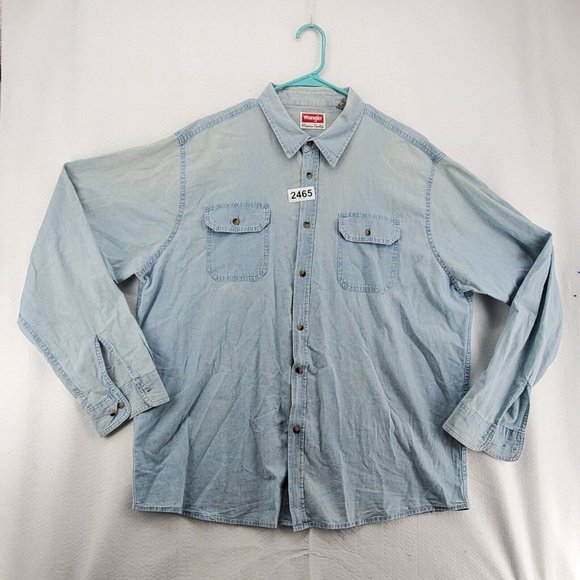 Wrangler Shirt Men's Long Sleeve Button Up Collared Denim Blue Extra Large - Picture 3 of 12